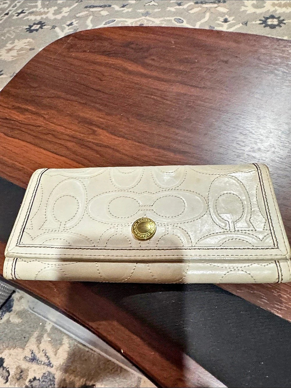 Coach Legacy Leather Logo Zip-Around Wallet in White